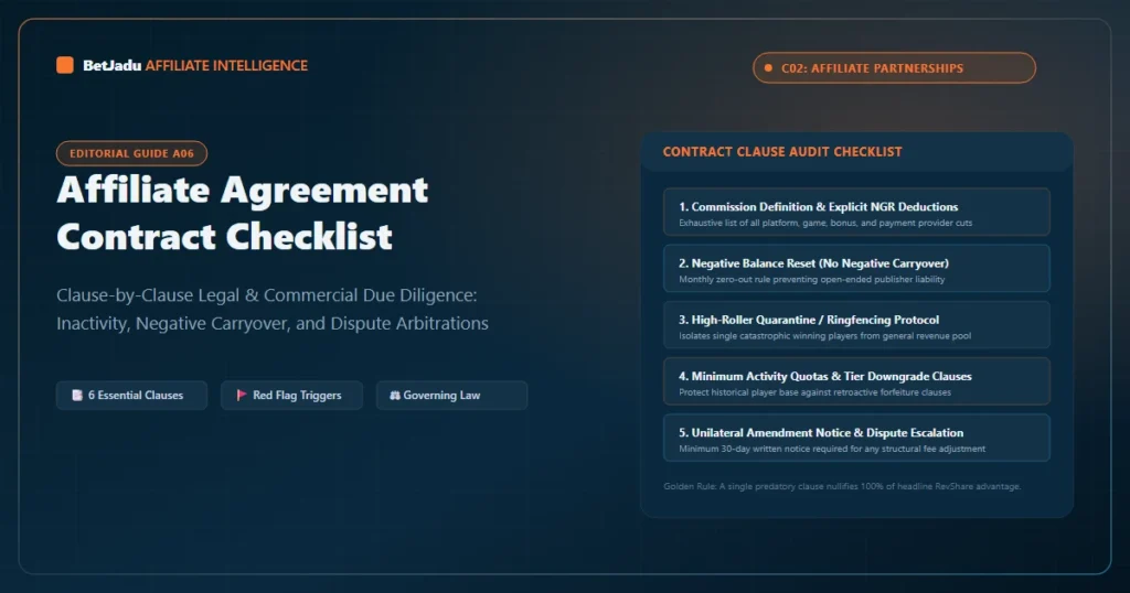Affiliate Agreement Clause Audit Checklist: NGR Deductions, Negative Carryover, Quotas, and Dispute Terms